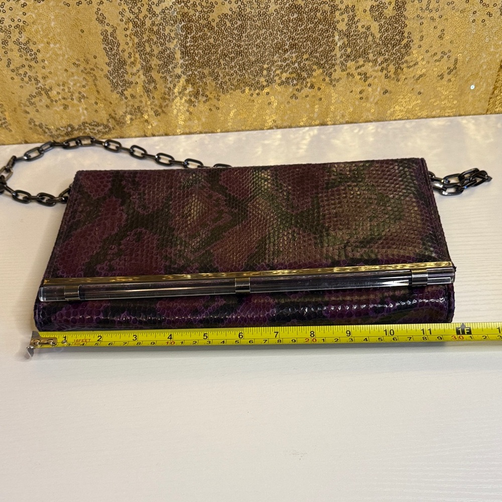 White House Black Market Purple/Black Faux Leather snakeskin clutch shoulder bag - Picture 3 of 9